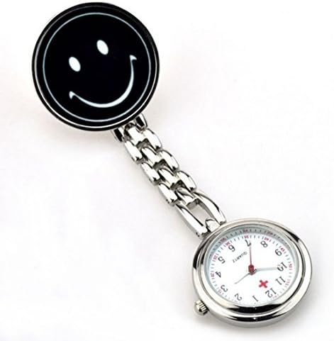 WZC Black Smile Face Quartz Stainless Steel Nurses Lapel Pin Watch