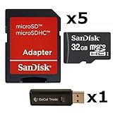 5 PACK - SanDisk 32GB MicroSD HC Memory Card SDSDQAB-032G (Bulk Packaging) LOT OF 5 with SD Adapter and USB 2.0 MicoSD `