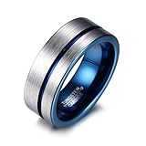 8mm Men's Blue Tungsten Wedding Band Ring Comfort Fit Flat Domed Brushed