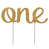 INNORU One Cake Topper 1st First Birthday Cake Decoration Double Sided Gold Glitter Stock