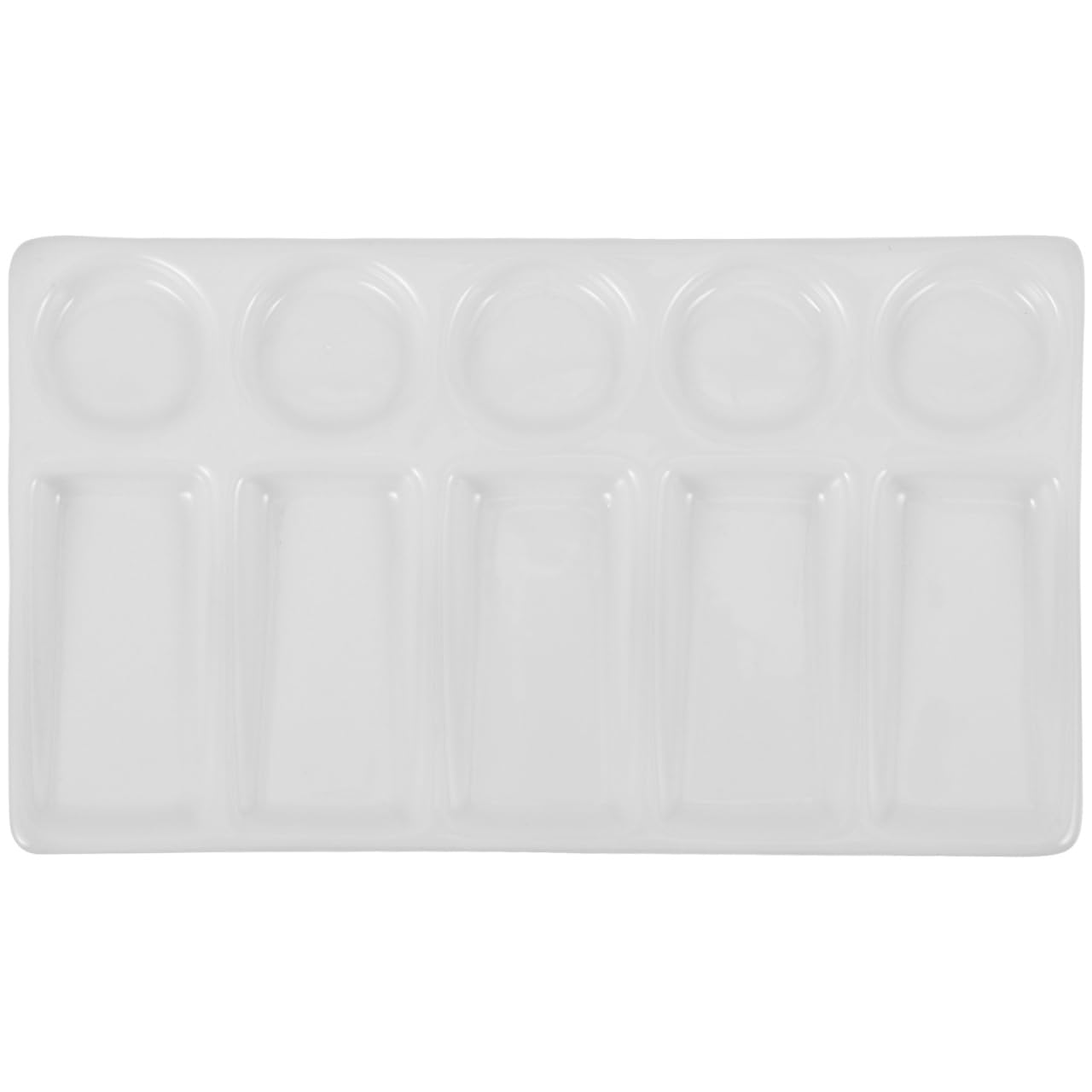 ULTNICE Rectangular Ceramic Palette 7.6 X 4.3 Inch Watercolour Mixing Tray with 5 Round and 5 Rectangular Wells Leak Proof for Watercolor Gouache Oil Painting Supplies