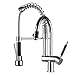 Fapully Commercial Spring Pre-Rinse Single Lever One Hole Pull Down Kitchen Faucet Pull Out Sprayer with Double Spout Sink Faucet Polished Chrome