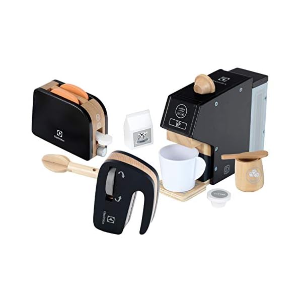 Theo Klein 7404 Electrolux Küchen-Set, Holz | Hochwertiges Kinder-Küchsenset bestehend aus Kaffeemaschine, Mixer und Toaster | Zubehör für Spiel-Küchen | Spielzeug für Kinder ab 3 Jahren