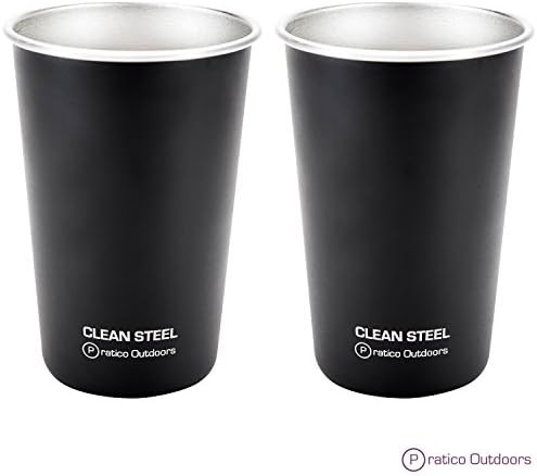 Clean Steel Stainless Steel Cups - Multi-purpose 16 oz Pint Glasses Made from BPA Free Premium 18/8 Electropolished SS Metal (Set of 2 - 473 ml) - Black
