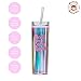Bewaltz Holographic Unicorn Iridescent Tumbler w/Matching Straw 16oz Double Wall Vacuum Insulated Shiny Rainbow Girly Style Perfect for Everyday Summer Fun School (Pink Magic)