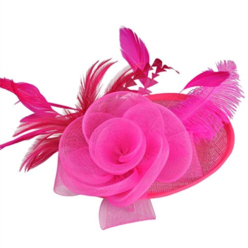 Ankola Women Fascinator Penny Mesh Hat Ribbons and Feathers Wedding Cocktail Party Hat Fashion (One Size, Hot Pink)
