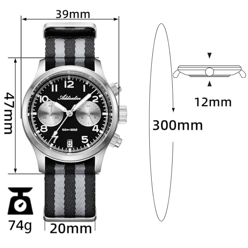 ADDIESDIVE 39 MM Chronograph Watch Panda Dial Quartz VK64 Movement Synthetic Sapphire Super Lume 100 M Mens Waterproof Watches Comfortable Nylon Strap