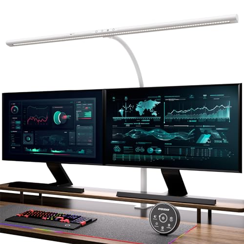 EYOCEAN LED Desk Lamp with Gesture Control and Remote Control, 24 W 80 cm Clampable Desk Lamps, Dimmable Adjustable Colour Temperatures Monitor Lamp, Daylight Lamp for Home Office, White