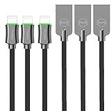 Smart Auto Disconnect USB Cable, Mcdodo [3 Pack] LED Cable Nylon Braided Sync and Charging Tough and Durable Charging Cord Compatible With New Phone, Pod and Pad List Below (Black, 1.8M)