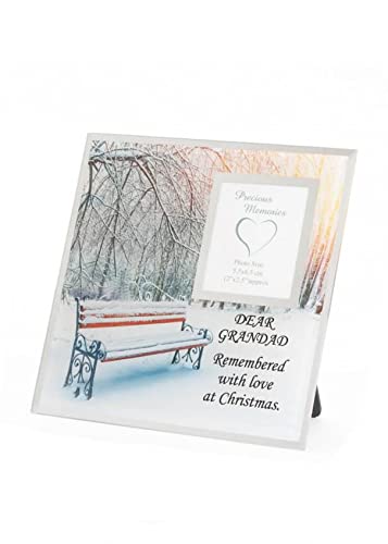FSUK Grandad Memorial Christmas Photo Frame Bench Snow Scene - Xmas Plaque Verse Home