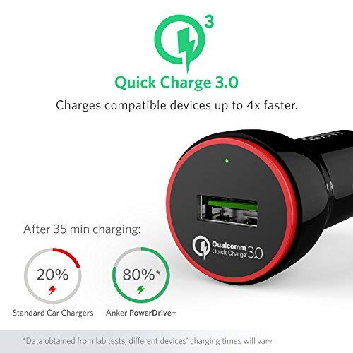 Anker Quick Charge 3.0 24W USB Car Charger, PowerDrive+ 1 for Galaxy S9/S8/Edge/Plus, Note 8/7 and PowerIQ for iPhone Xs/XS Max/XR/X/8/7/6/Plus, iPad Pro/Air 2/Mini, LG, Nexus, HTC and More