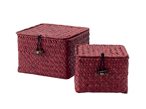 Compactor Tresor Storage Basket, Set of 2, Seagrass, Red, 15 x 15 x 10 cm - Thumbnail 3
