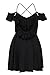 Sidefeel Women Ruffled Cold Shoulder Backless Skater Dress Large Black