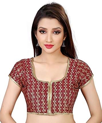 HF Holyday Fashion Women's Brocade and Georgette Round Neck Blouse