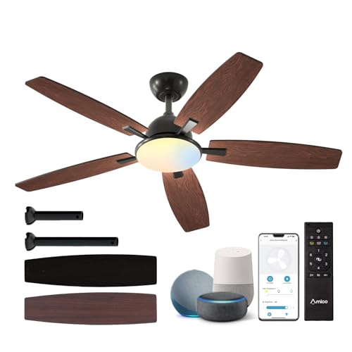 Photo 1 of ** MANUAL INCLUDED** Amico Ceiling Fans with Lights, 52 inch Smart Ceiling Fan with Remote/APP/Alexa Control, Reversible DC Motor, 5 Blades, 6 Speeds, 3CCT, Dimmable, Noiseless, Wifi Ceiling Fan for Farmhouse, Bedroom