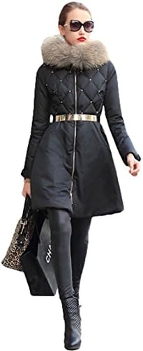 Womens Winter Black Long 90% Duck Feather Raccoon Fur Rivet Skirt Down Jacket (M)