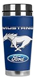 Mugzie Ford Mustang White Pony Travel Mug with Insulated Wetsuit Cover, 20 oz, Blue