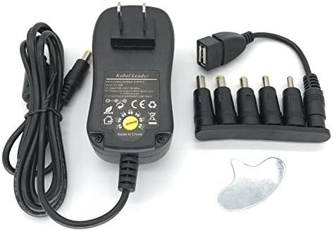 Kabel leader Universal AC/DC Adapter Multi-Voltage Regulated Switching Power Supply with 6 Selectable Adapter Plugs, for 3V to 12V Home Electronics and USB Charging Devices - 2Amps Max