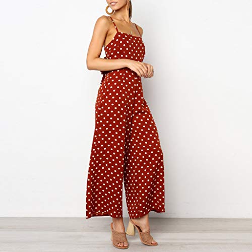 Corriee Womens Stylish Polka Dot Wide Leg Rompers Pants Long Jumpsuit Backless Strappy Playsuits
