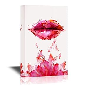 Canvas Wall Art - Sexy Watercolor Style Lips with Floral Artwork - Giclee Print Gallery Wrap Modern Home Art | Ready to Hang - 12x18 inches