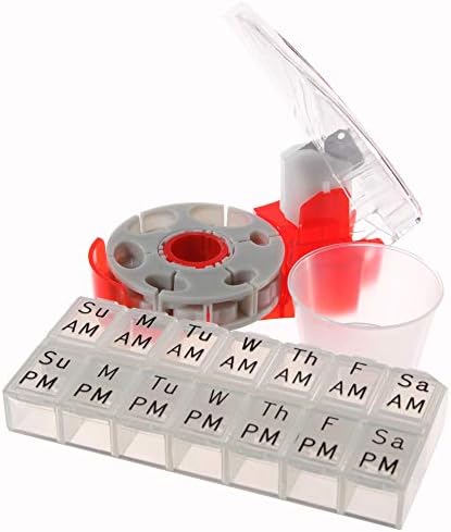 Medifacx ProRx Disc Pill Cutter with 1 Pill Catch Cup and Large 7 Day AM/PM Pill Planner