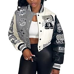 babyhealthy Womens Crop Varsity Jacket Stitched