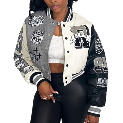 babyhealthy Womens Crop Varsity Jacket Stitched