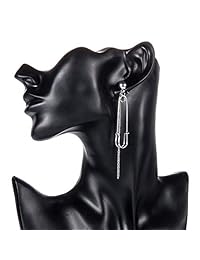 MIXIA - Pendientes largos con borla asimétrica de seguridad, con forma de U, pendientes exagerados para mujer, hombre, joyería punk