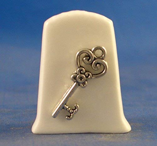 Porcelain China Collectable Thimble -- Antique Silver Key with Free Gift Box