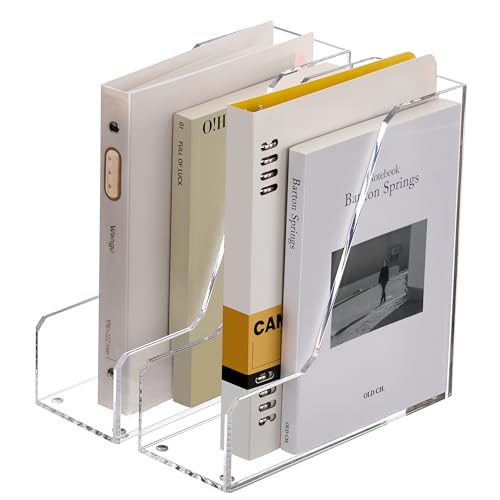 SANRUI Acrylic File Organizer, Clear Desk Organizer and Storage Bins Holding for Folders, Binders, Notebooks, Envelopes, Multi-purpose Magazine File Organizer for Home Office, 2 Pack