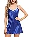 Ekouaer Sleepwear Sexy Lingerie Nightgown Lace Chemise Satin Slip Silk Negligee Nightie Bridal Babydoll for Women Blue Large