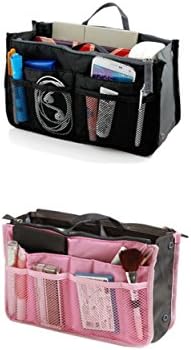 SyncTech Travel Insert Accessories Compartment Bag Durable Multi-Pocket Insert-Organizer Tote Bag (3.) Black - Pink)