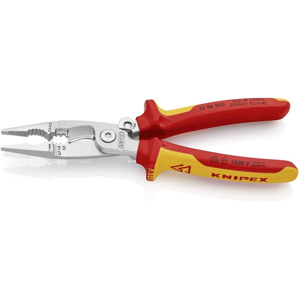 Knipex 13 96 200 Alicates para instalaciones eléctricas homologado VDE con resorte de apertura