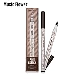 Tiikii Liquid Eyebrow Pen 4 Tips, Waterproof Brow Gel Ink Tattoo Pen with Four Forks Like Microblading for Eyes Makeup (Chestnut)