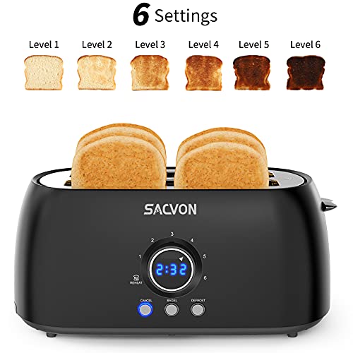 Toaster 4 Slice, Toaster 2 Long Slot, SACVON Retro Black Toasters