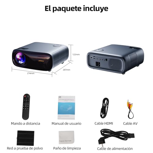 Bettdow Proyector Profesional 4K HDR Full HD 1080p 20000lm Lúmenes 800 ANSI, Android 9.0 WiFi 5G y Bluetooth 5.1, 50-300" Pantalla, Dual Altavoces AC1053 Gris