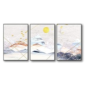 3 Piece Framed Canvas Home Artwork Decoration Abstract Mountain Canvas Wall Art for Living Room, Bedroom - 16"x24"x3 Panels