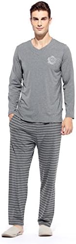 HACAI Men's Pajamas Set Soft Cotton Long Sleeve Sleepwear【Speacial Size/Color Coupon】
