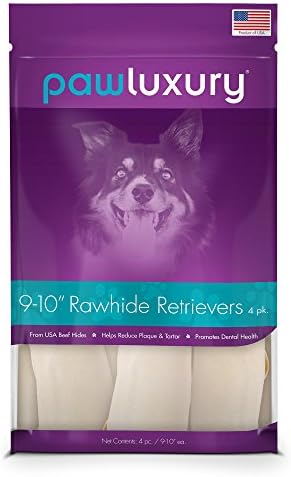 9-10 Inch Rawhide Retrievers by Pawluxury (4 Pack) Long-Lasting Beef Dog Chews