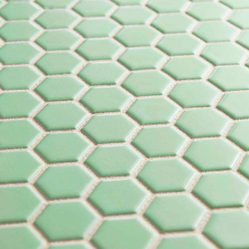 SomerTile FXLM1HMG Retro Hex Porcelain Floor and Wall Tile, 10.25" x 11.75", Matte Light Green