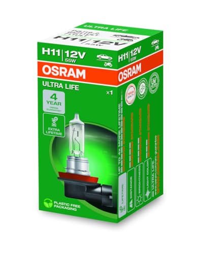 OSRAM ULTRA LIFE H11, halogen headlamp, 64211ULT, 12 V passenger car, folding carton box (1 unit)