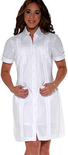 Guayabera Manga Corta Linen white for ladies. (Medium, White)