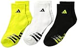 adidas Boys Cushion Quarter Socks (Pack of 3), Semi Solar Yellow/Black - White/Black - Black/Semi Solar Yellow, Large