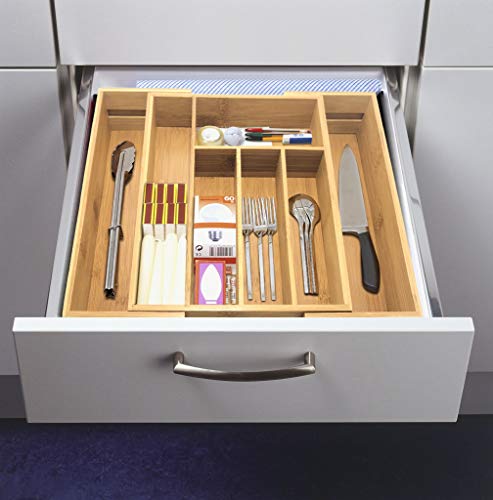 Expandable Utensil Drawer Organizer, Bamboo Cutlery Tray Utensil Organizer Adjustable Kitchen Drawer Insert, Silverware Flatware Organizer Utensil tray, Jewelry Showcase (7 Box)