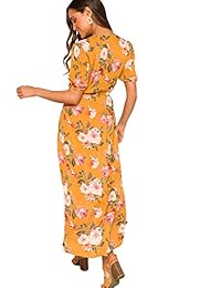 Floerns - Vestido de mujer con estampado floral y volantes, alto y bajo