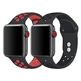 iWatch Band, KADES Breathable Soft Silicone Replacement Band Compatible for Apple Watch Series 4 44mm& Series 1/2/ 3 42mm (2-Pack, Black/Red, Black/Black)