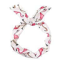 Qifumaer Flamingo Print Adjustable Elastic Headbands Headscarf Cute Hair Band Accessories for Girls Yoga Headbands for Women White