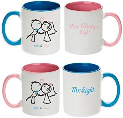 Personalized Bride & Groom Cartoon Mr. Right and Mrs. Always Right Mugs (Set of 2pcs)