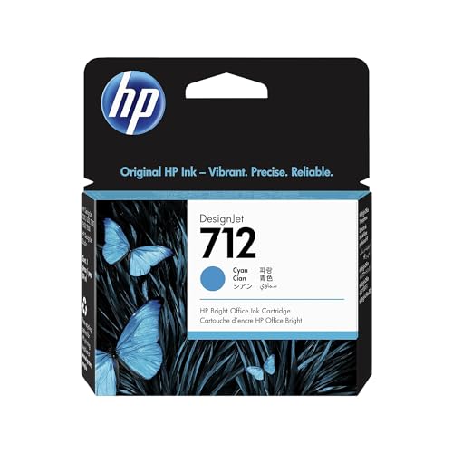 HP 712 Cyan 29 ml Original Druckerpatrone (3ED67A) mit originaler Tinte, für DesignJet T650, T630, T250, T230 & Großformatdrucker der Studio-Serie sow