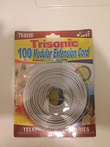 Trisonic Telephone Extension Cord Phone Cable Foot, White, 100Ft. - Thumbnail 2